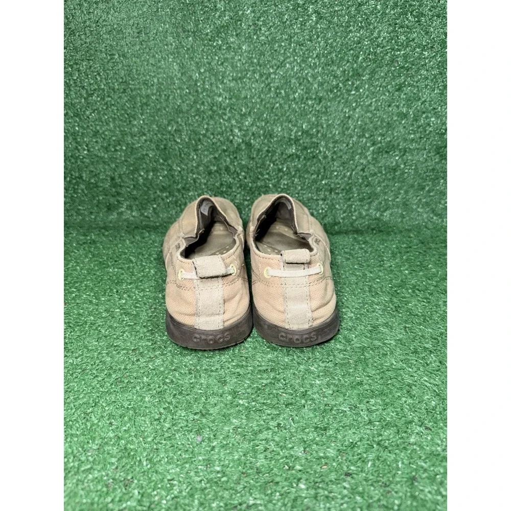CROCS WALU Men's Size 9 Canvas Slip-On Boat Shoes Loafers Tan Khaki Brown